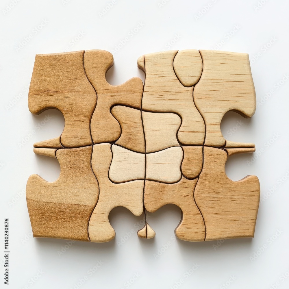 A classic wooden puzzle with smooth, precisely cut pieces and a simple, playful design on a white background A classic wooden puzzle with smooth, precisely cut pieces and a simple, playful design on a white background