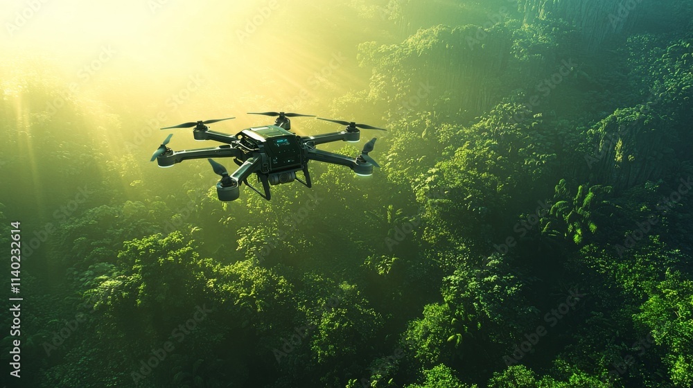Fototapeta premium High-Tech Drone Flying Over Dense Green Forest