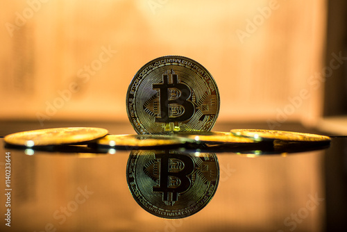 Criptomoneda con reflejo entre otras monedas