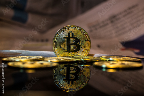 Criptomoneda con reflejo entre otras monedas