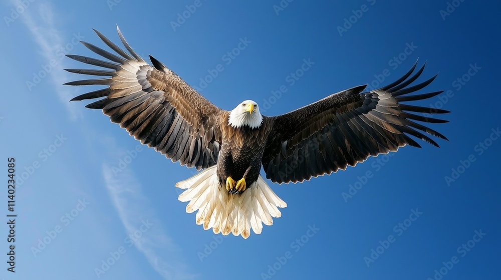 Majestic Eagle Soaring in Clear Blue Sky Majestic Eagle Soaring in Clear Blue Sky