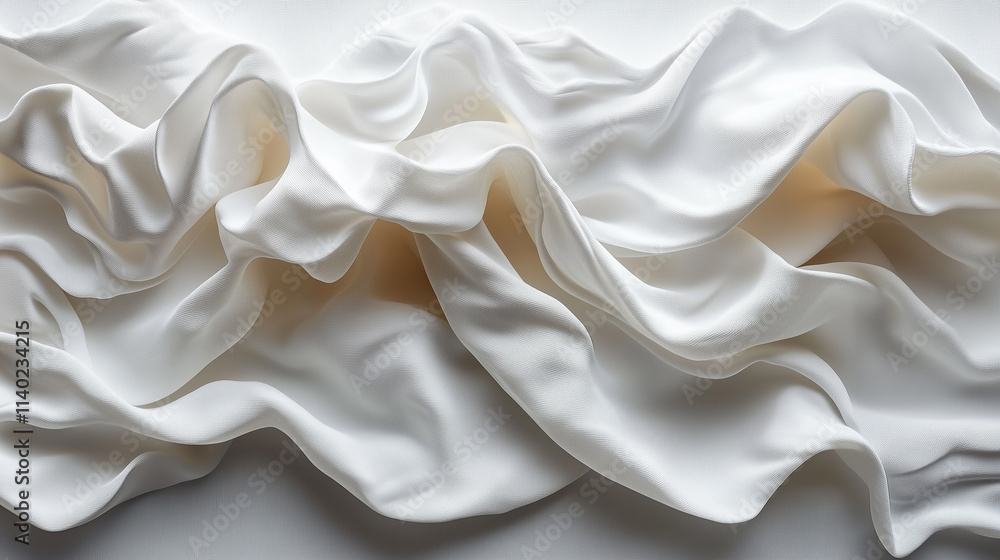 Elegant White Fabric Folds - Soft Flowing Textile Texture Background Elegant White Fabric Folds - Soft Flowing Textile Texture Background