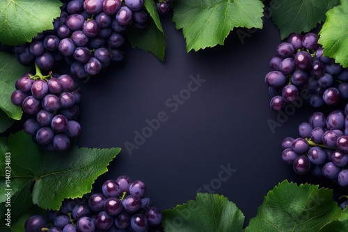 Promotional fresh grapes with leaf accents photo