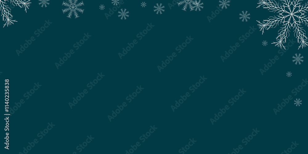 Merry Christmas and Happy New Year. Green background with snowflakes. Copy space. Blank for design Merry Christmas and Happy New Year. Green background with snowflakes. Copy space. Blank for design