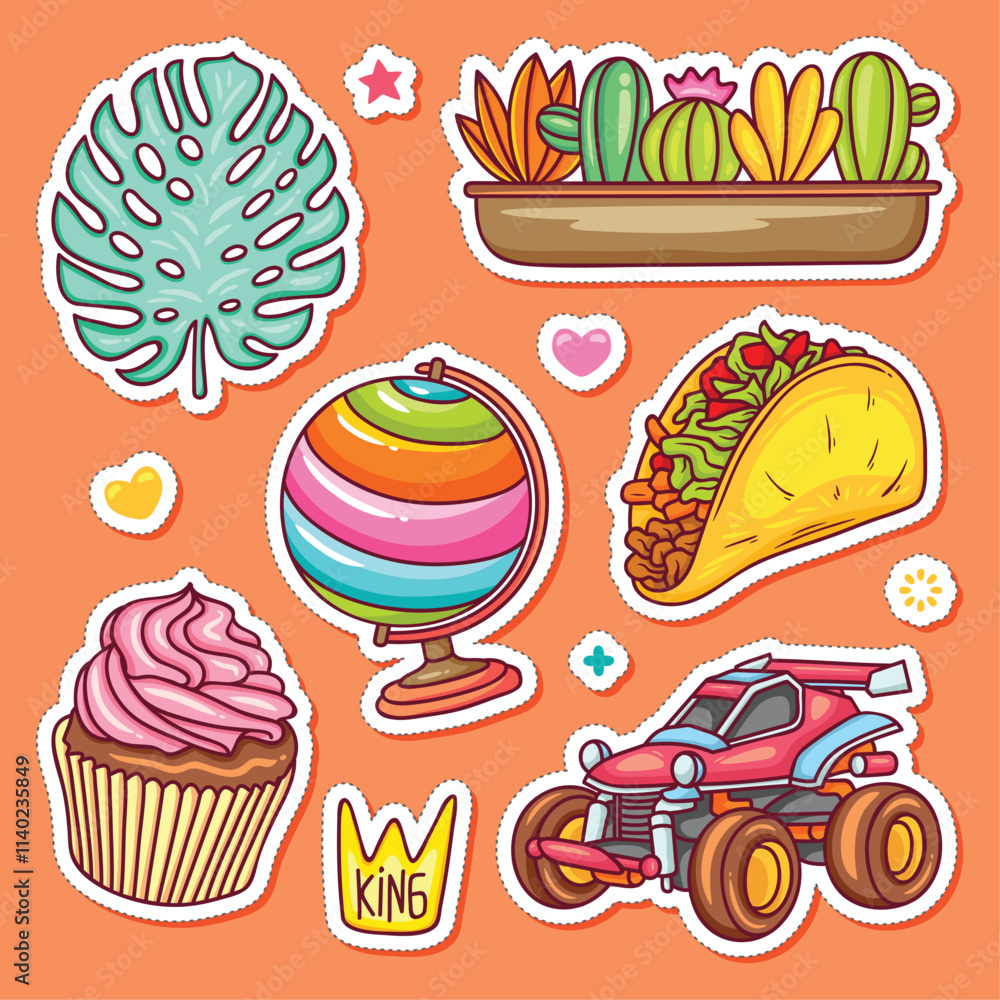 Fototapeta premium Sticker Icons Hand Drawn Doodle Coloring Vector