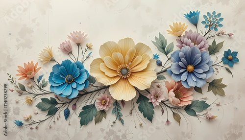 Nature-Inspired Flower Art Design with Delicate Petals and Vibrant Colors.
 photo