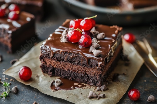 raw vegan brownies with chocolate topping photo