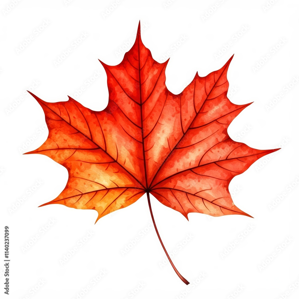 Autumn's Ember: A single, vibrant red and orange maple leaf, rendered in exquisite watercolor detail, captures the essence of fall. Autumn's Ember: A single, vibrant red and orange maple leaf, rendered in exquisite watercolor detail, captures the essence of fall.