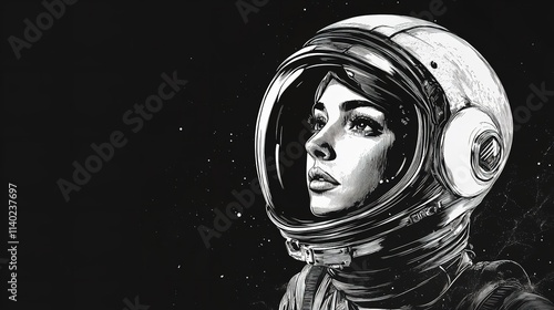 Glamorous Woman in a Retro-Style Space Helmet Vintage Aesthetic

 photo