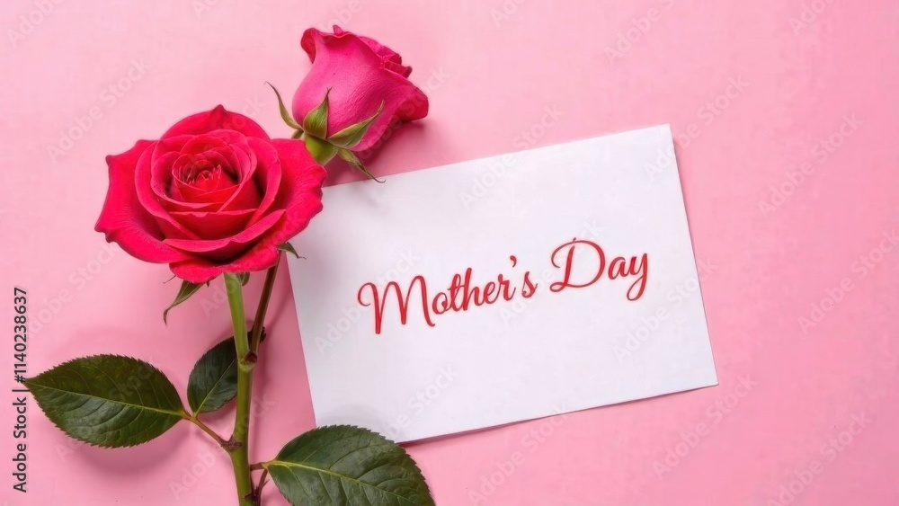 Happy Mother's Day. Text Happy Mother's Day on a card and a beautiful bouquet of tulips, top view. Stylish floral card. Mother's Day Happy Mother's Day. Text Happy Mother's Day on a card and a beautiful bouquet of tulips, top view. Stylish floral card. Mother's Day