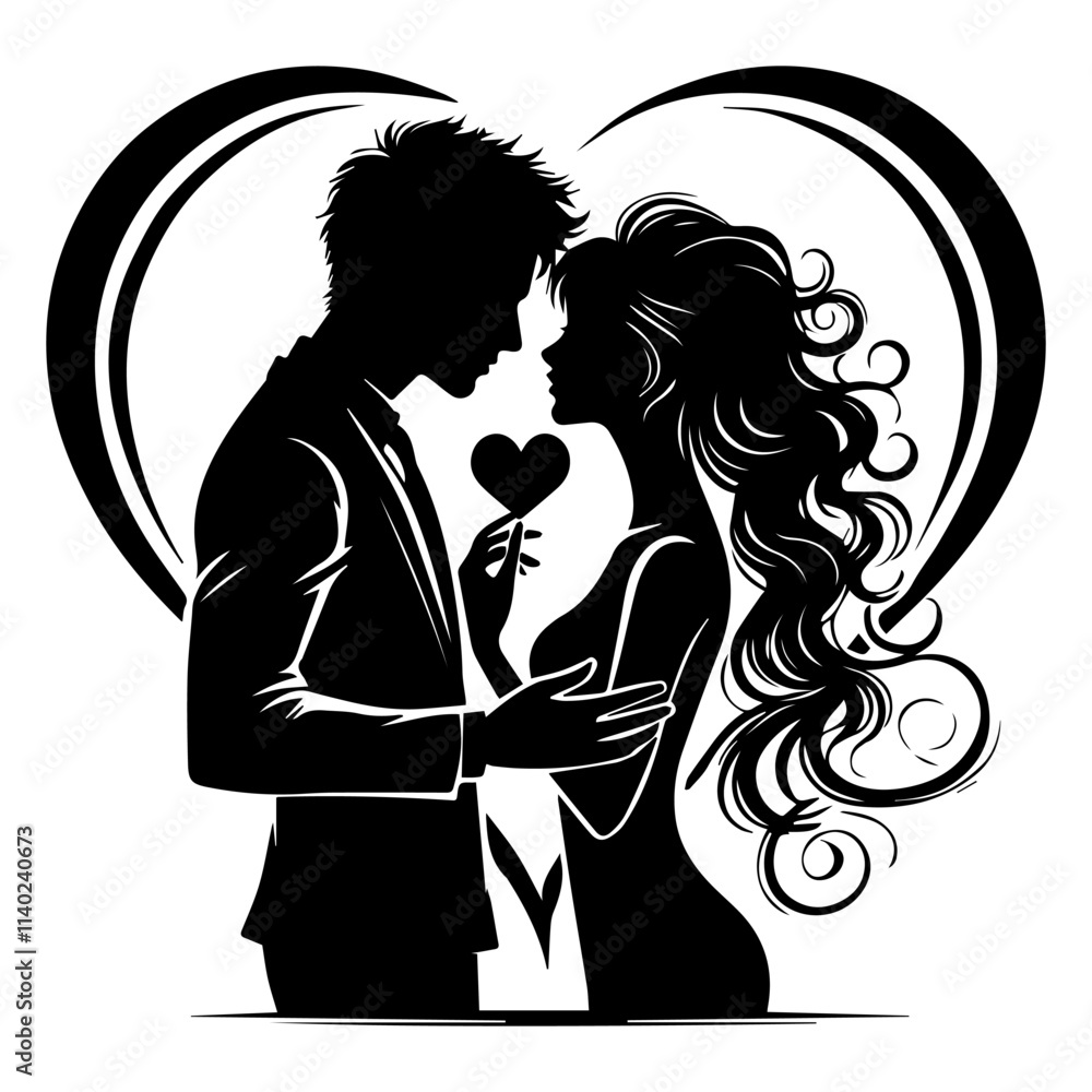 Valentines Day Couple Silhouette Vector Illustration Valentines Day Couple Silhouette Vector Illustration