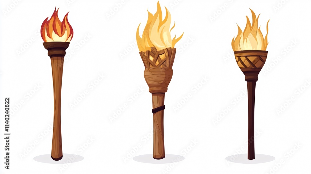 Single Wooden Torch Vector Isolated on White Background for Design Projects Single Wooden Torch Vector Isolated on White Background for Design Projects