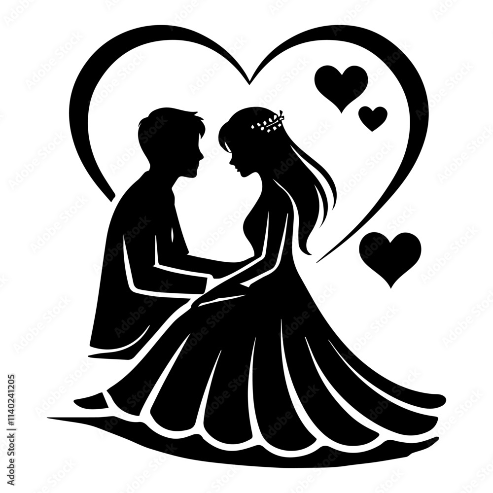 Valentines Day Couple Silhouette Vector Illustration Valentines Day Couple Silhouette Vector Illustration