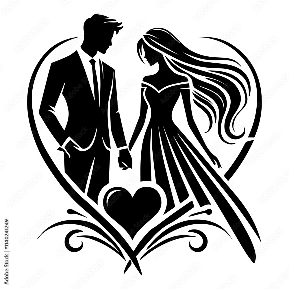 Valentines Day Couple Silhouette Vector Illustration Valentines Day Couple Silhouette Vector Illustration