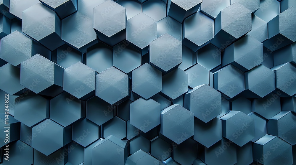 Abstract 3D render of a honeycomb pattern made of blue hexagons. Abstract 3D render of a honeycomb pattern made of blue hexagons.