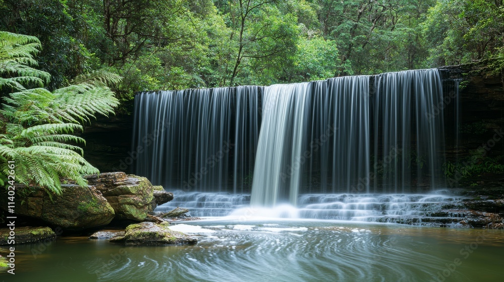 Serene Waterfall Surrounded by Lush Greenery Serene Waterfall Surrounded by Lush Greenery