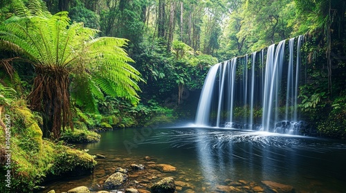 Serene Waterfall in Lush Green Forest