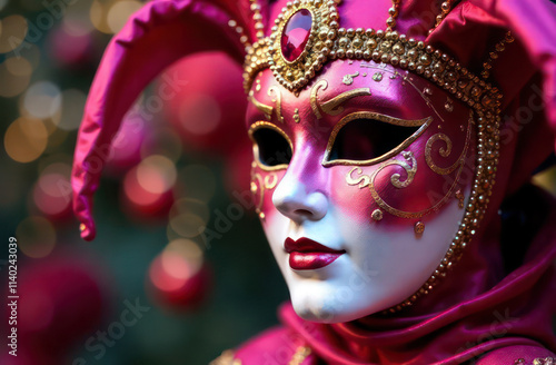 Wallpaper Mural Beautiful carnival mask pink with gold is left on blurred festive background Torontodigital.ca