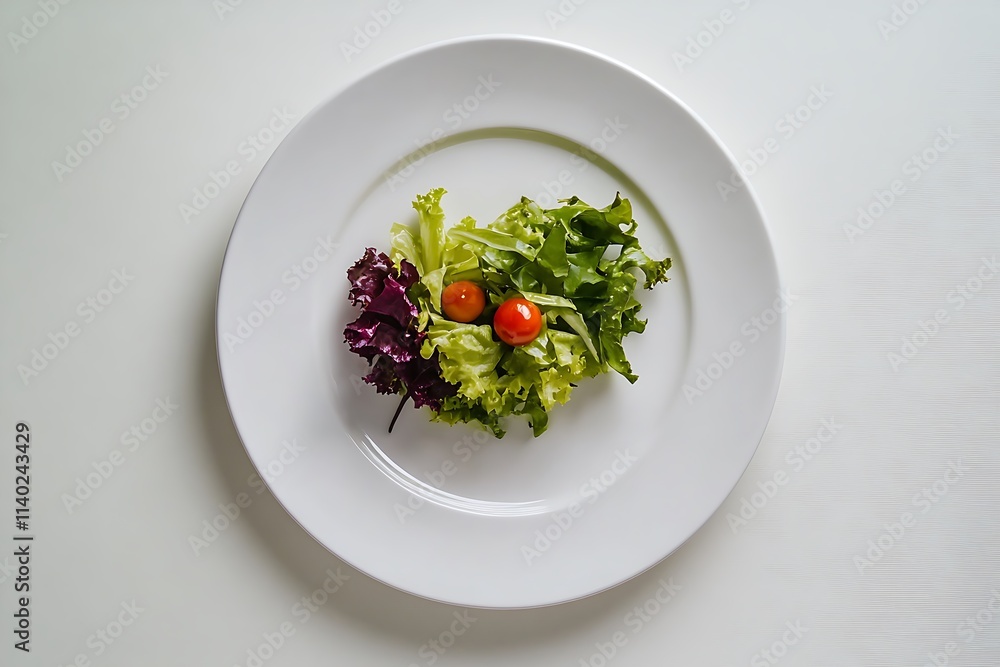 Clean white plate with fresh salad on it Clean white plate with fresh salad on it