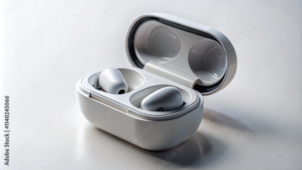 AirPods Case, Wireless Earbuds, Charging Case, White Background, High Depth of Field, Product Photography, Minimalist Design, Sleek Holder AirPods Case, Wireless Earbuds, Charging Case, White Background, High Depth of Field, Product Photography, Minimalist Design, Sleek Holder