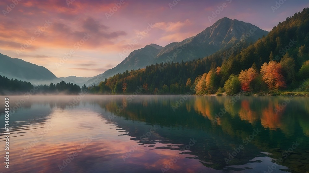 Fototapeta premium A Symphony of Nature's Colors | Sunrise over the lake 