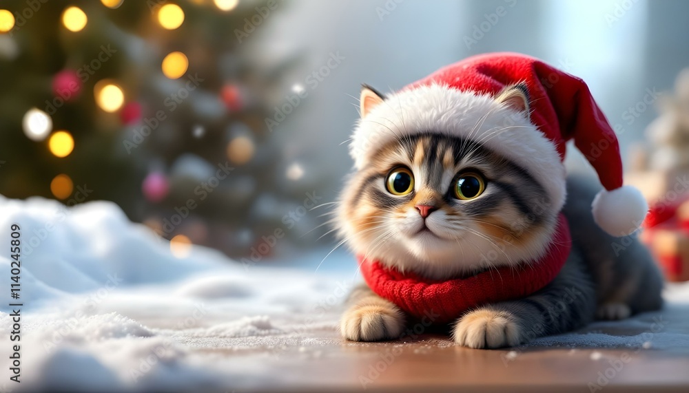 Festive Cat Wearing a Santa Claus Hat for Christmas Festive Cat Wearing a Santa Claus Hat for Christmas