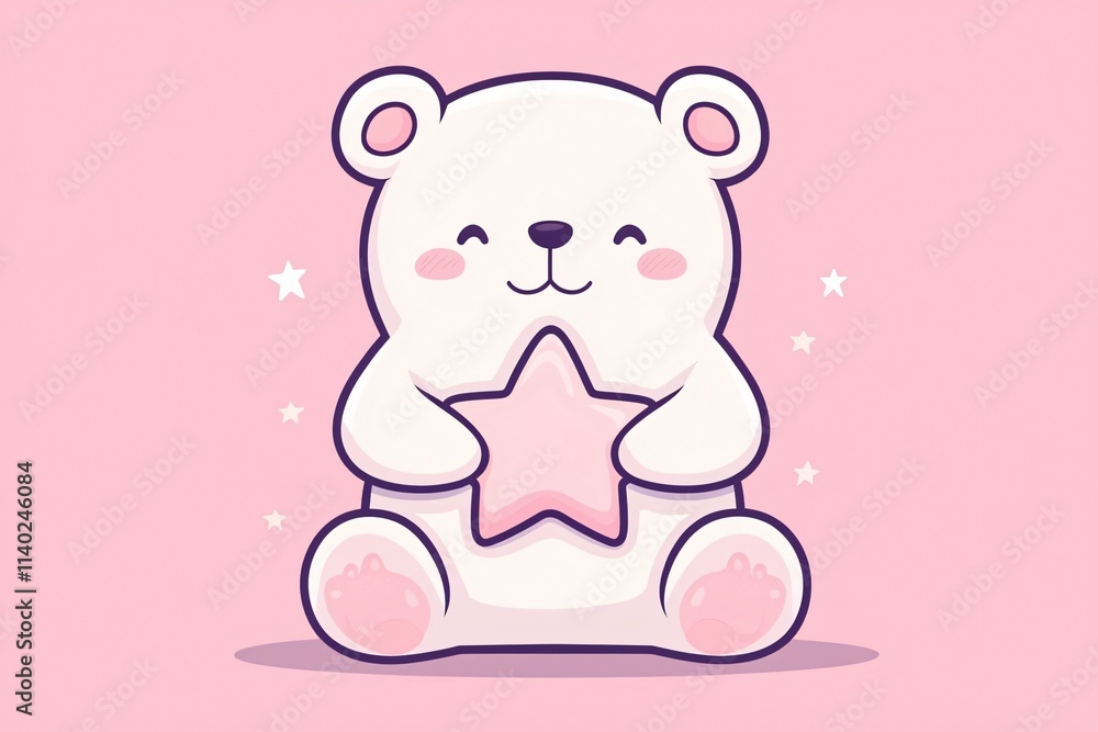Whimsical close-up of cute bear holding a star in digital art Whimsical close-up of cute bear holding a star in digital art