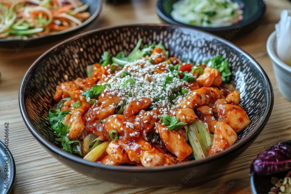 Spicy Korean chicken stir fry with mozzarella Spicy Korean chicken stir fry with mozzarella