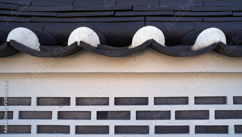 Traditional Korean Wall with Tiled Roof