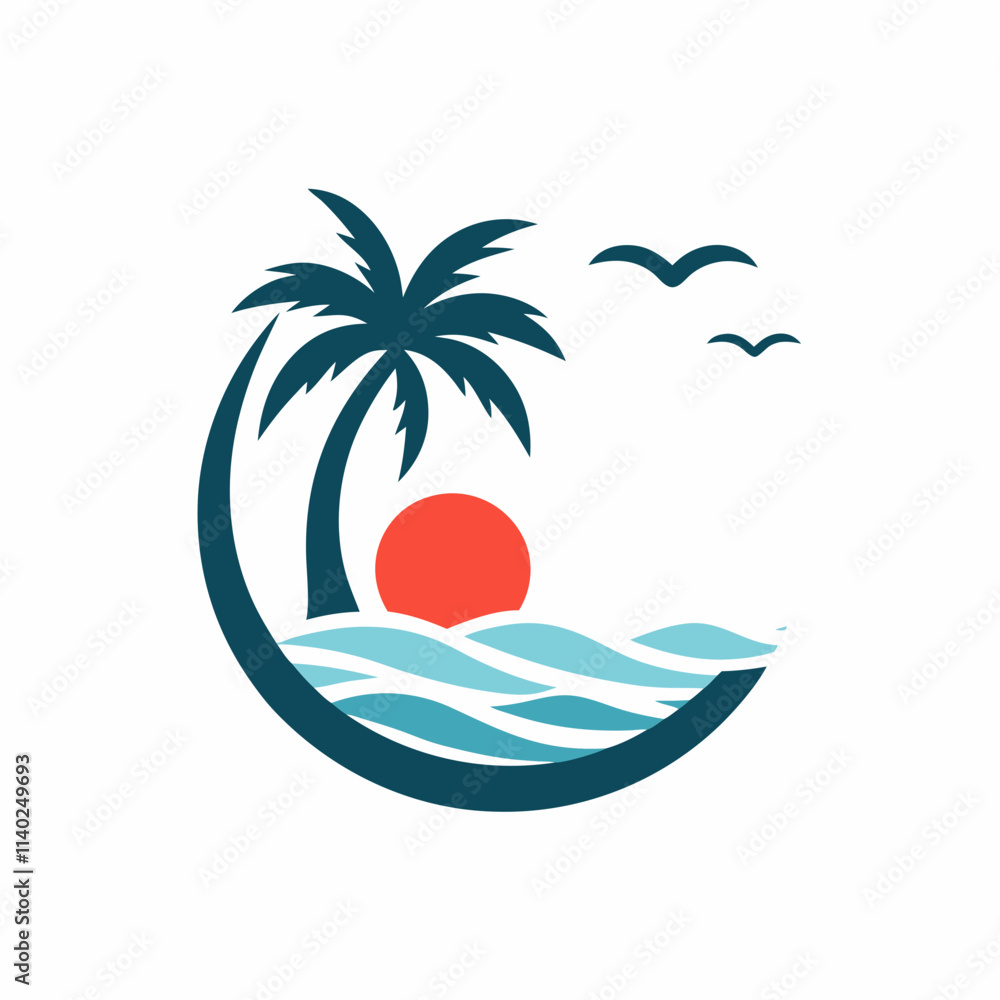 Fototapeta premium Beach Scene Vector Logo Design