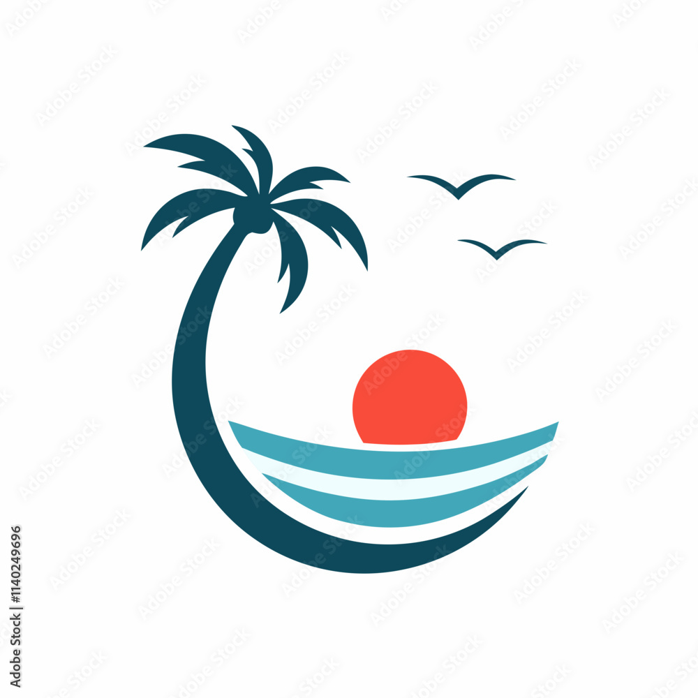 Fototapeta premium Beach Scene Vector Logo Design