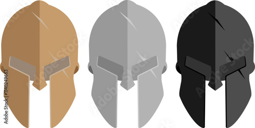 Set spartan helmets, black, silver and brown vector warrior helmet, vintage helmet, warrior armor.