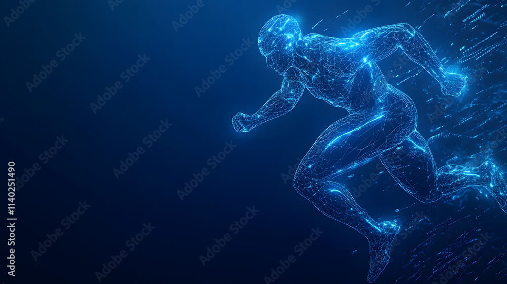 Fototapeta premium Digital Athlete Futuristic Running Man in Cyberspace