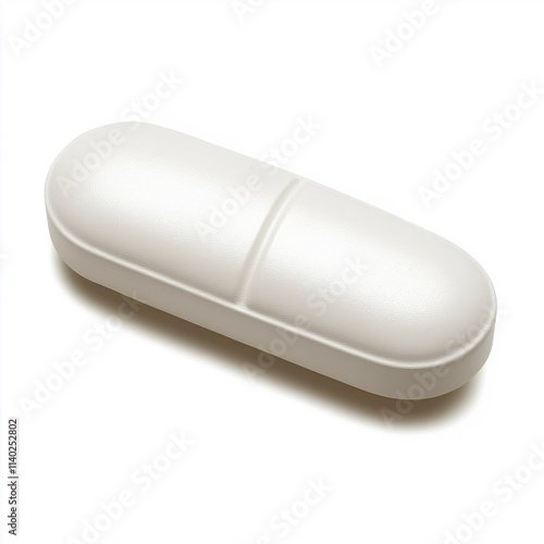 Single white pill lying on a white background