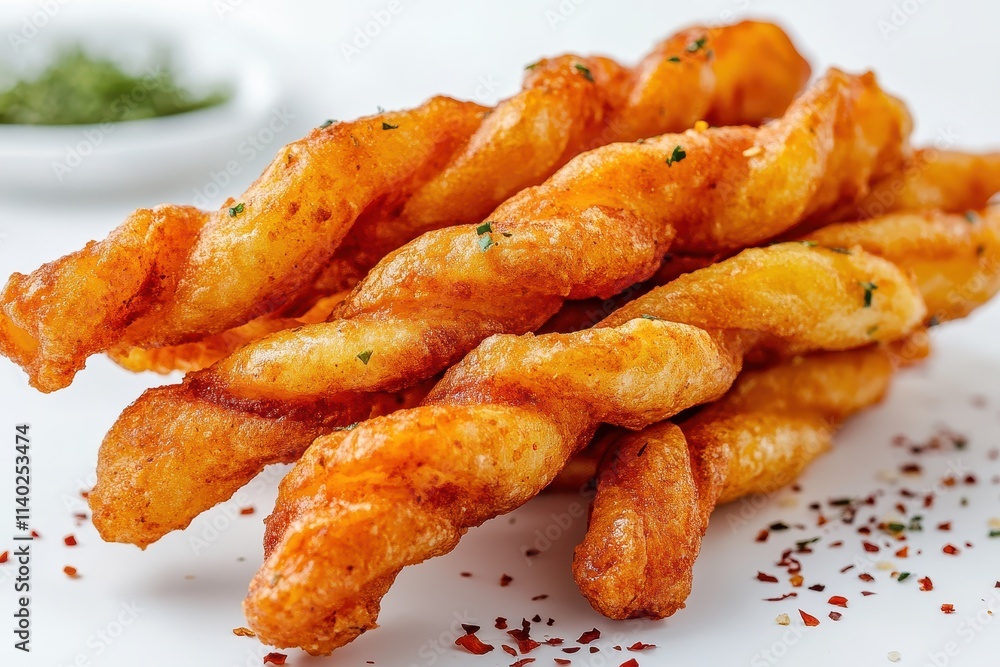 Twisted potatoes in a savory street treat Twisted potatoes in a savory street treat
