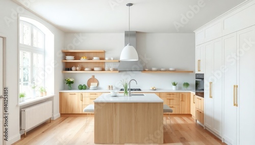 Scandinavian Style - Kitchen Interior Design With Scandinavian Concept - Hotel Kitchen - Apartment Kitchen Interior With Table - Interior Design