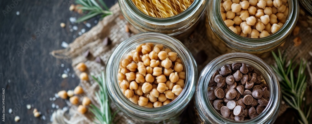 Chocolate chip cookies in a jar - rosemary - pasta - chickpeas Chocolate chip cookies in a jar - rosemary - pasta - chickpeas