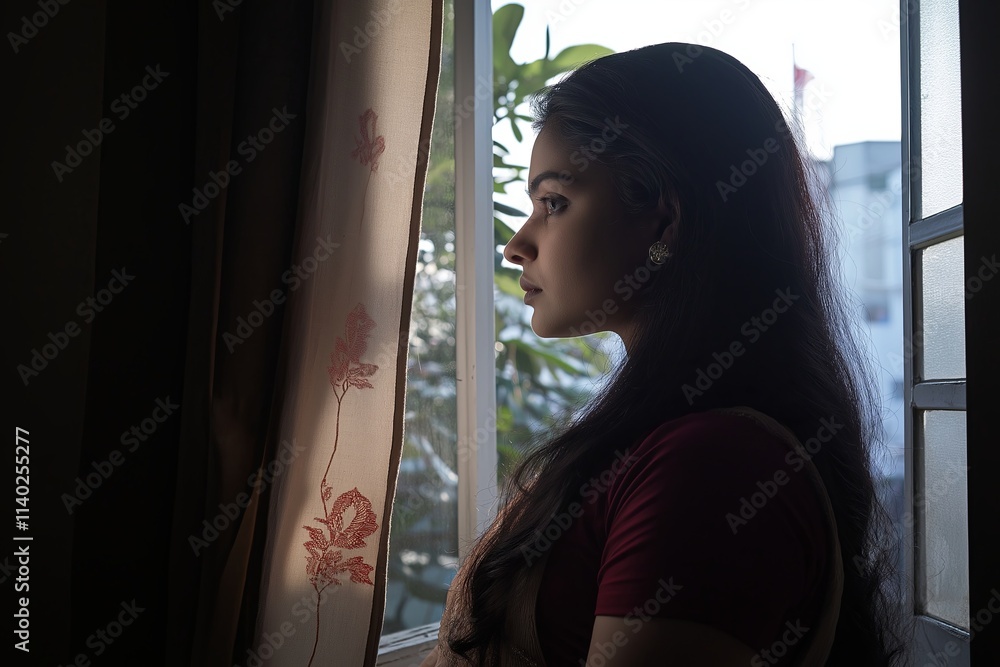 An Indian woman wearing a plain cotton saree An Indian woman wearing a plain cotton saree