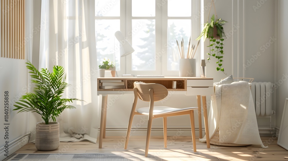 Bright and Cozy Home Office with Natural Elements and Modern Design Bright and Cozy Home Office with Natural Elements and Modern Design