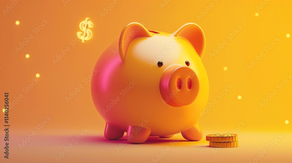 A 3D rendered piggy bank sitting on a stack of gold coins. A 3D rendered piggy bank sitting on a stack of gold coins.