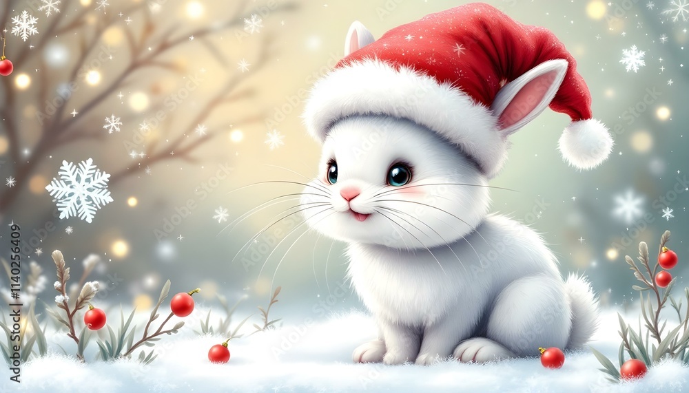 Cartoon rabbit Character Wearing Santa Claus Hat for Christmas Cartoon rabbit Character Wearing Santa Claus Hat for Christmas