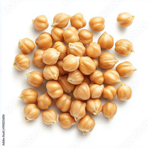 Chickpeas piled up forming a small mound on white background