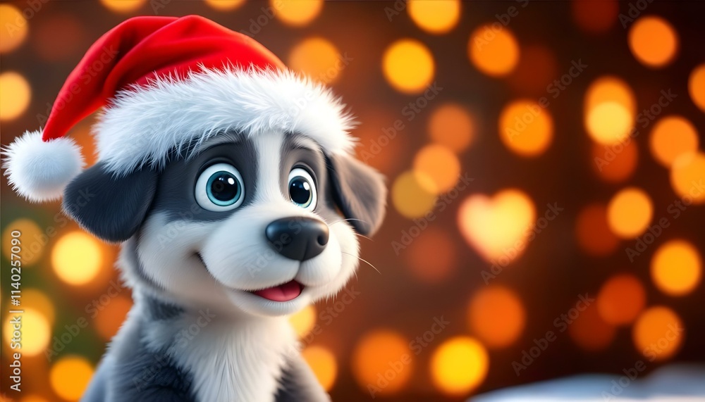 3D Cartoon Dog Character Wearing Santa Claus Hat for Christmas 3D Cartoon Dog Character Wearing Santa Claus Hat for Christmas