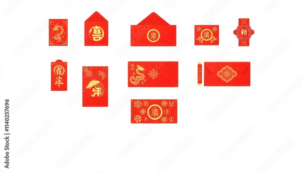 Fototapeta premium Red Envelope - Chinese New Year Red Envelope - Icon set Red Envelope - Set of Red Envelope 
