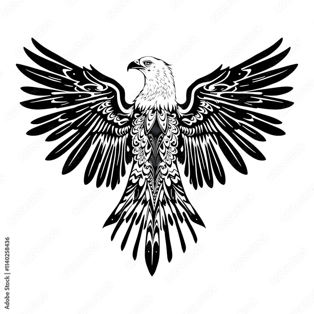 Obraz premium Majestic Eagle: Ornate Black and White Illustration 