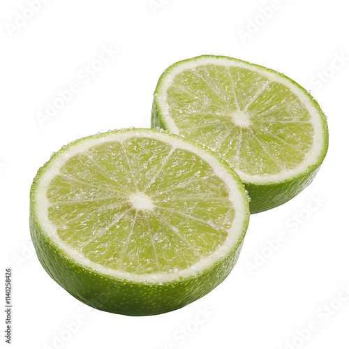 Two slices of fresh lime with transparent background showing refreshing citru...