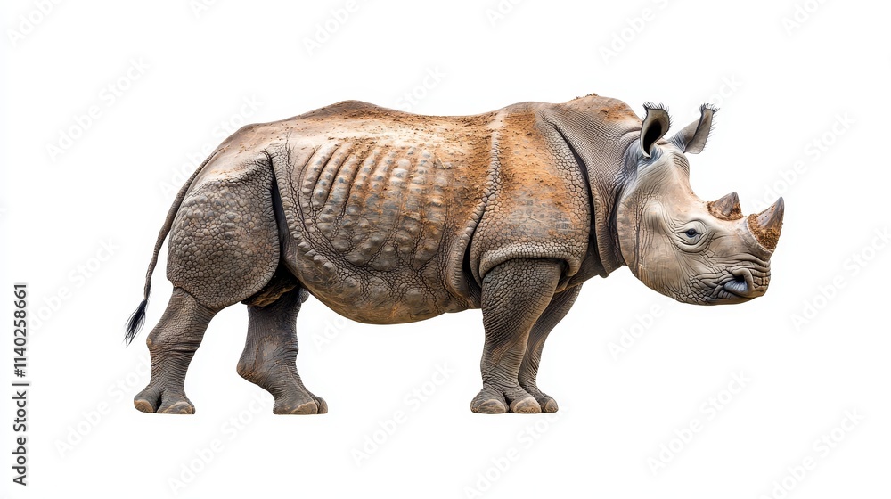 Fototapeta premium A Majestic Adult Rhinoceros Isolated on White Background