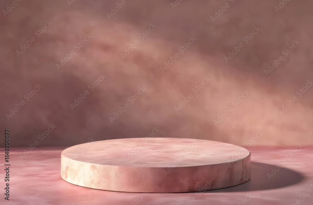 Dusty rose colored cylindrical podium on a matching background. Dusty rose colored cylindrical podium on a matching background.