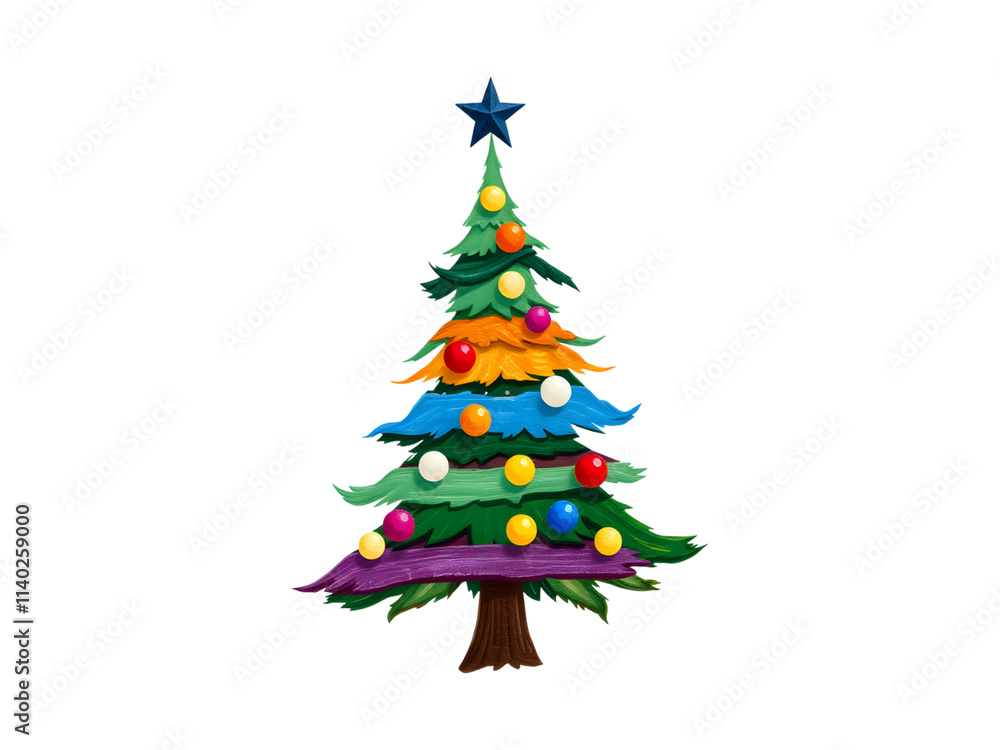 Colorful Christmas Tree: A whimsical and vibrant Christmas tree, adorned with colorful ornaments and a blue star, evokes a playful and festive spirit. Colorful Christmas Tree: A whimsical and vibrant Christmas tree, adorned with colorful ornaments and a blue star, evokes a playful and festive spirit.
