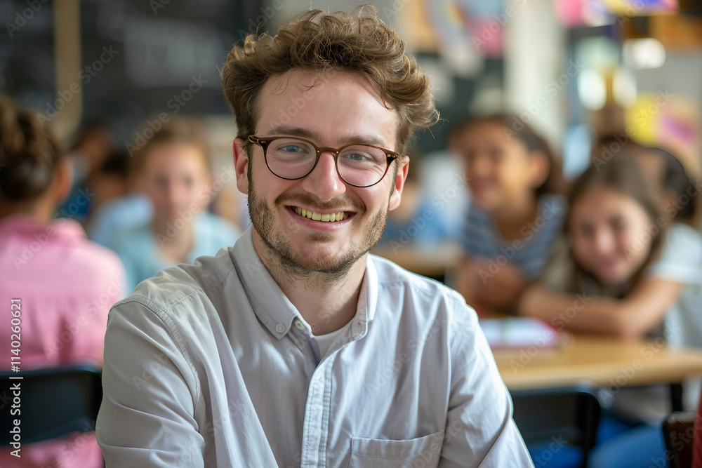 Generated with AI image of school education teacher and children in classroom Generated with AI image of school education teacher and children in classroom